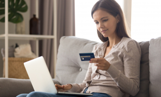 woman paying by card