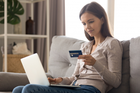 woman paying by card